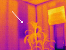 Infrared image showing missing fiberglass insulation